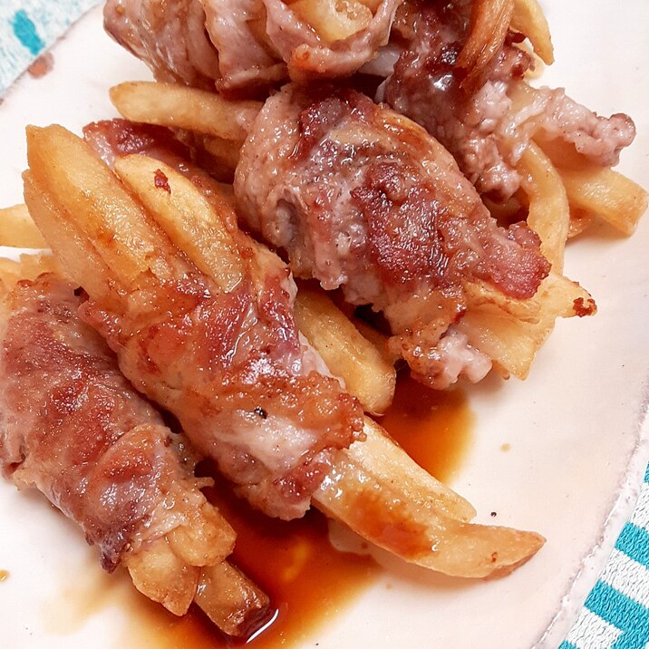 簡単おいしい!(^^)冷凍ポテトの豚肉巻き焼き♪